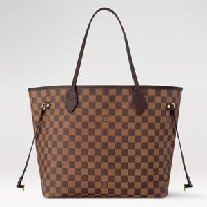 Used Louis Vuitton Neverfull MM Tote Bag with Red Interior.